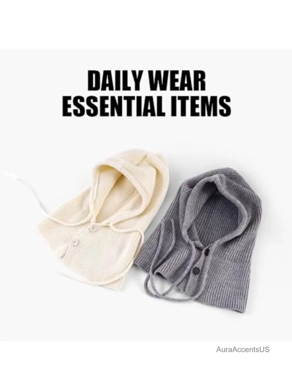 Windproof Knitted Hooded Scarf Hat Balaclava Women Winter Warm Pullover